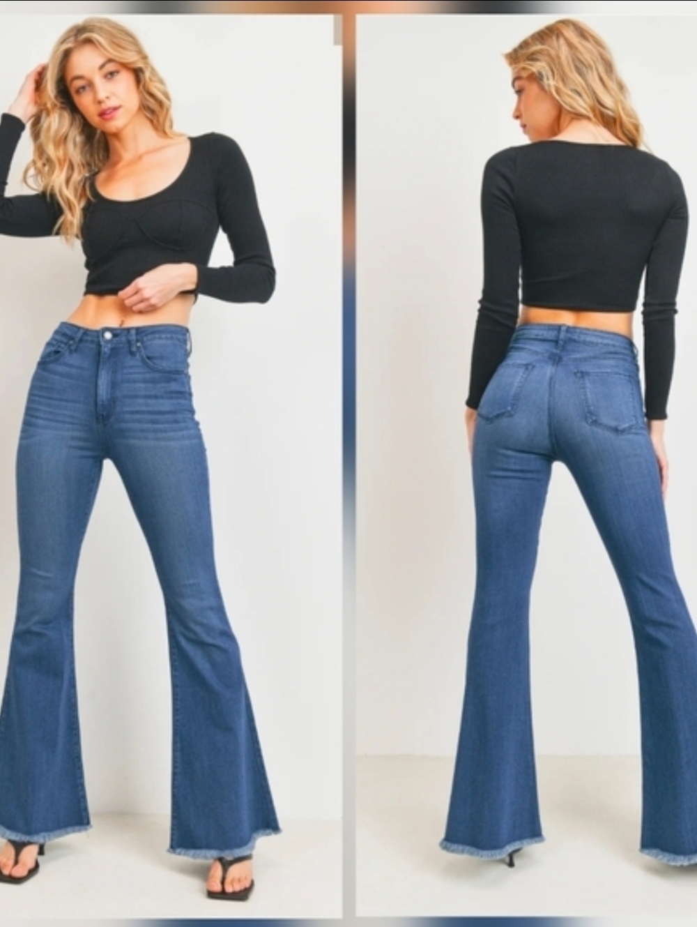 ❤️ JUST BLACK DENIM HIGH RISE CLASSIC BELL BOTTOM FLARE JEANS, 4 (27) - Picture 9 of 9